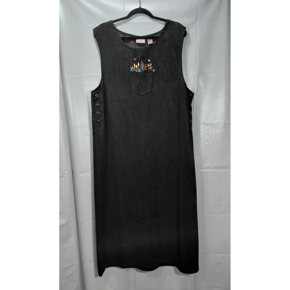 Premier International Faux Suede Shift Dress XL Floral Embroidered